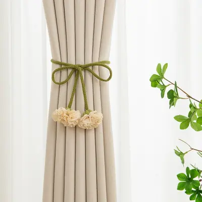 Komplet 2 okrasnih cvetličnih držal za zavese brez vrtanja Beige