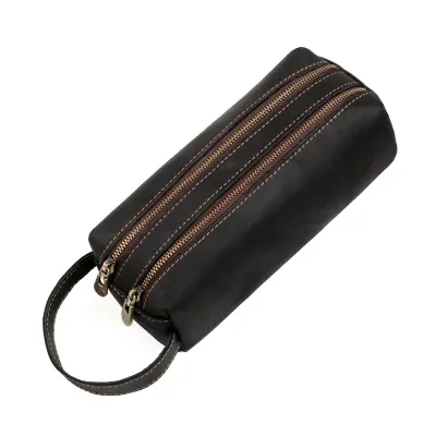 Usnjena torbica za pisala z dvojno zadrgo - Organizator pisarniškega materiala