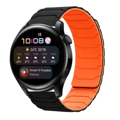 Združljiv s Samsung Watch 5/6/7, Huawei GT3/4/5, Amazfit - 20/22mm silikonski magnetni pašček za uro Black Orange 22 mm