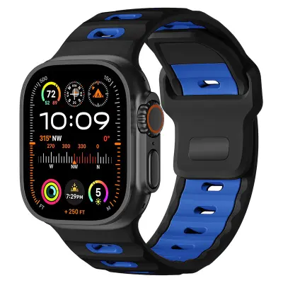 Eleganten silikonski pašček za Apple Watch 42/44/45/46/49mm Black+Blue