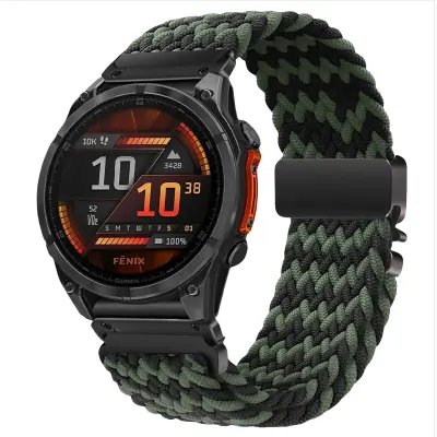Združljiv z Garmin Fenix 8/7X Pro/955/965 elastičen najlonski pleten pašček Black+Green 26 mm