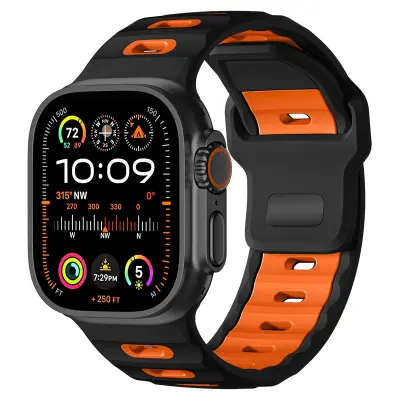 Eleganten silikonski pašček za Apple Watch 42/44/45/46/49mm Black+Orange