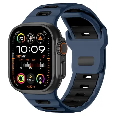 Eleganten silikonski pašček za Apple Watch 42/44/45/46/49mm Black+Blue