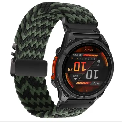 Združljiv z Garmin Fenix 8/7X Pro/955/965 elastičen najlonski pleten pašček Black+Green 20 mm