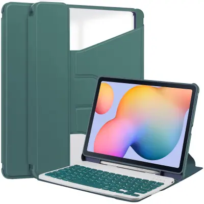 Združljivo ohišje tipkovnice Bluetooth s 360° vrtljivim stojalom za Samsung Tab S9 Plus 12,4-palčni - zeleno PU usnje