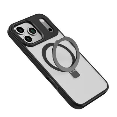 Črn magnetni etui s stojalom, združljiv z iPhone 17 - odporen na udarce
