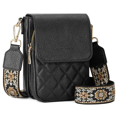 Eleganten PU minimalističen dvoslojni navpični etui za telefon s preklopom Black