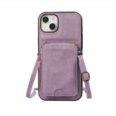 3-v-1 vijolična PU usnjena denarnica etui, združljiva z iPhone 17 Pro