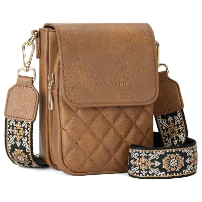 Eleganten PU minimalističen dvoslojni navpični etui za telefon s preklopom Brown