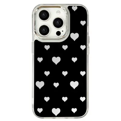 Ogledalo Poslikan Ovitek za Telefon - Črno Srce - iPhone 14 Pro
