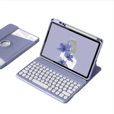 360° vrtljivo ohišje Bluetooth tipkovnice, združljivo z iPad 10.2 (2019/2020/2021) - sivka vijolična