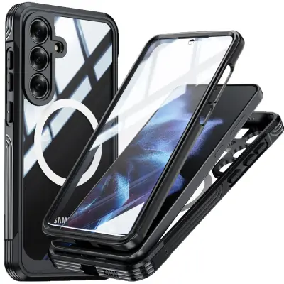 Kompatibilno s Samsung Galaxy S25 FE Trpežno ohišje s 9H steklom in magnetnim nastavkom