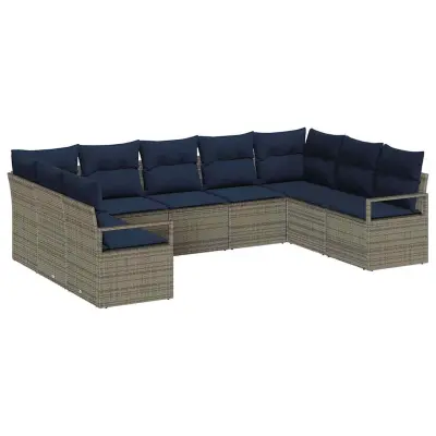 vidaXL Kavčna garnitura z blazino 9 pcs Siva poli ratan