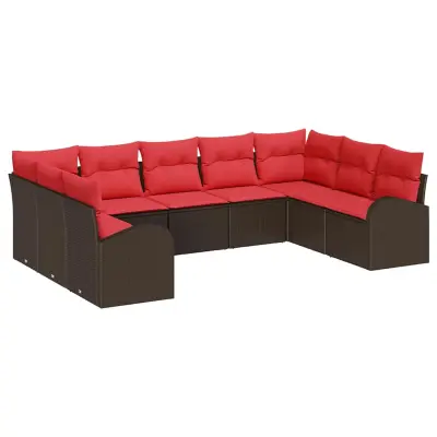 vidaXL Kavčna garnitura 9 pcs Rjava poli ratan