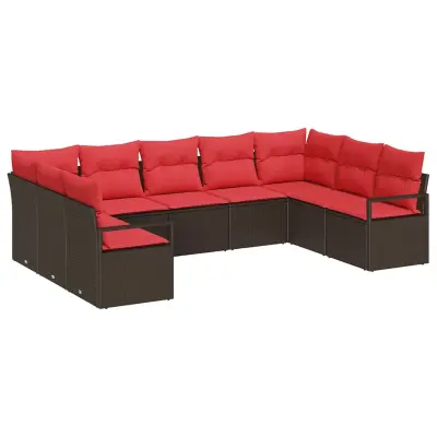 vidaXL Kavčna garnitura z blazino 9 pcs Rjava poli ratan