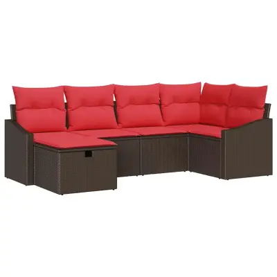 vidaXL Kavčna garnitura z blazino 6 pcs Rjava poli ratan