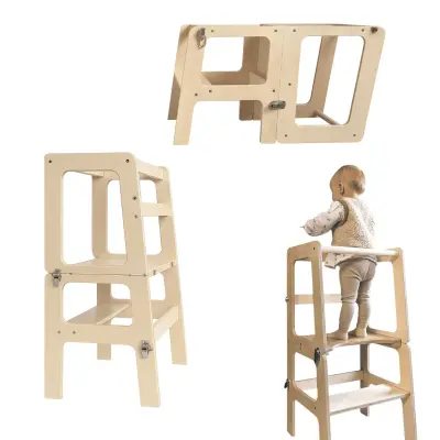 Kuhinjski Pomočnik Učni stolp in stolček 2 V 1 Lama - Les