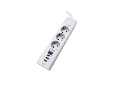 Razdelilec WELL 220V 1/3 3m + stikalo; 3xUSB-A + 1xUSB-C , bela barva, IP20, 16A