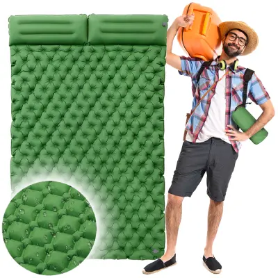 Zložljiva dvojna napihljiva vzmetnica, turistična spalna podloga z vzglavnikom