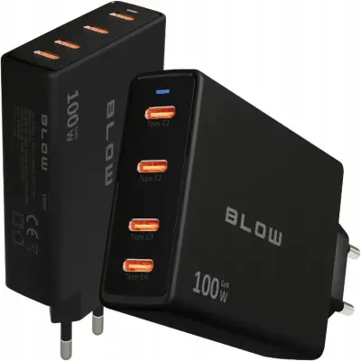 Polnilec USB BLOW, USB-Cx4, PD,100W, GAN, črne barve