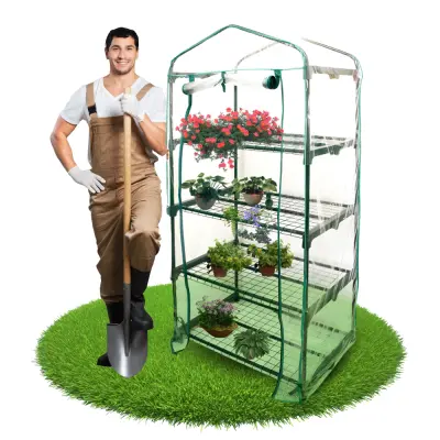 Mini balkonski vrtni rastlinjak s 4 policami, večnadstropna polica za zelenjavni vrt, herbarij