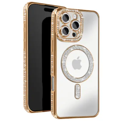 Diamantni ovitek za telefon iiPhone 16 Pro Zaš?ita MagSafe Contour Strass, Zlata