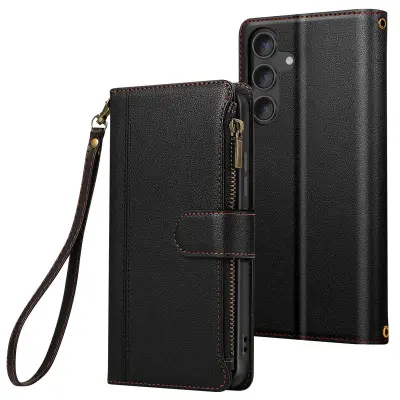 Zadeva Folio za Samsung Galaxy S24 / S25 z zadrgo z odstranljivim ramenskim pasom, ?rna