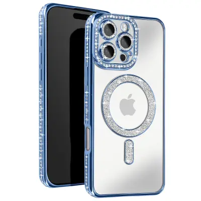 Diamantni ovitek za telefon iiPhone 16 Pro Zaš?ita MagSafe Contour Strass, Svetlo modra