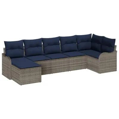 vidaXL Vrtna sedežna garnitura 7 pcs Siva poli ratan