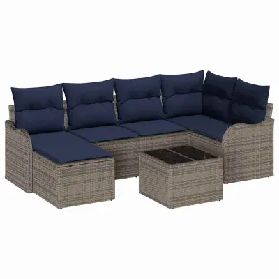 vidaXL Vrtna sedežna garnitura 7 pcs Siva poli ratan