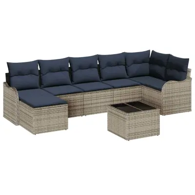 vidaXL Vrtna sedežna garnitura z blazino 8 pcs Siva Poly ratan