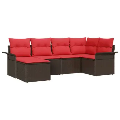 vidaXL Vrtna sedežna garnitura z blazino 6 pcs Rjava poli ratan
