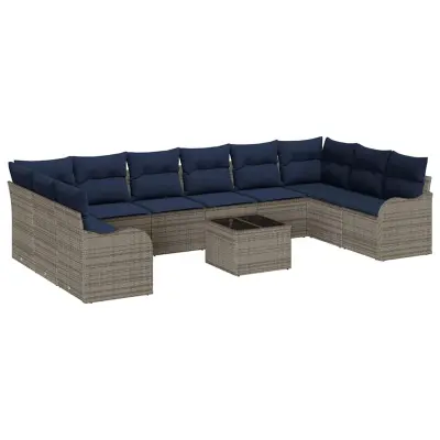 vidaXL Kavčna garnitura z blazino 11 pcs Siva Poliester