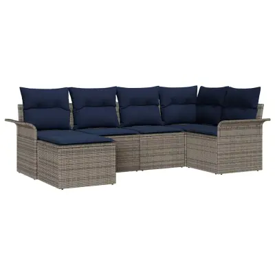 vidaXL Vrtna sedežna garnitura z blazino 6 pcs Siva poli ratan