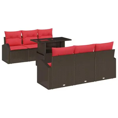 vidaXL Vrtna sedežna garnitura z blazino 7 pcs Rjava Poly ratan