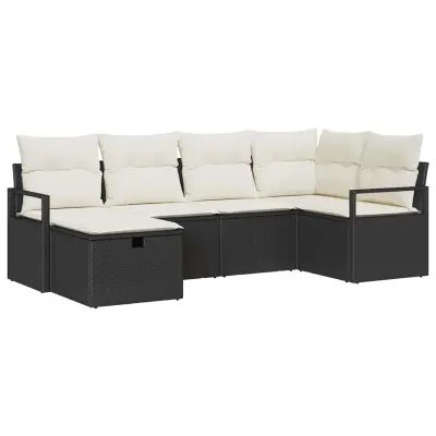 vidaXL Vrtna sedežna garnitura 6 pcs Črna in krem 232 x 122 x 85 cm