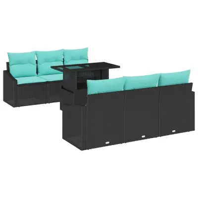 vidaXL Vrtna sedežna garnitura 7 pcs Črna in modra 100 x 55 x 73 cm