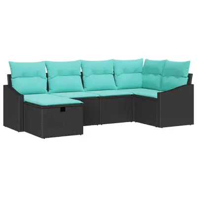vidaXL Kavčna garnitura z blazino 6 pcs Črna poli ratan
