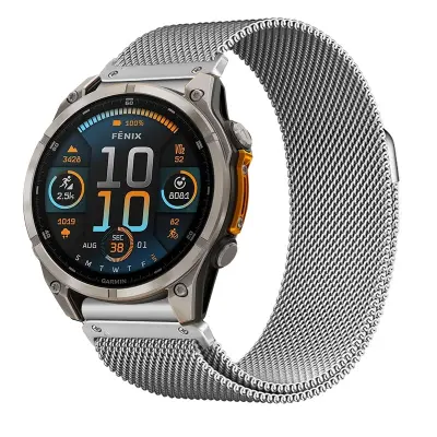 Združljiv z Garmin Fenix 8/965/Tactix 8 milanski magnetni kovinski pašček Silver 26 mm