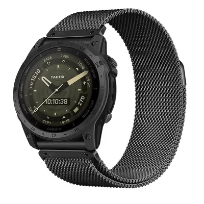 Združljiv z Garmin Fenix 8/965/Tactix 8 milanski magnetni kovinski pašček Black 20 mm