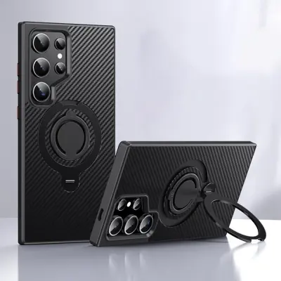 Združljivo ohišje za Samsung S24 z magnetnim vrtljivim stojalom in silikonskim držalom