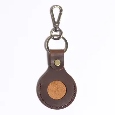 Premium Usnjen Ovitek za AirTag z Obeskom za Ključe - Rjav coffee