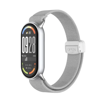 Združljivost s Xiaomi 10/9/8: Magnetna pletena elastična zapestnica s kovinsko glavo LightGrey