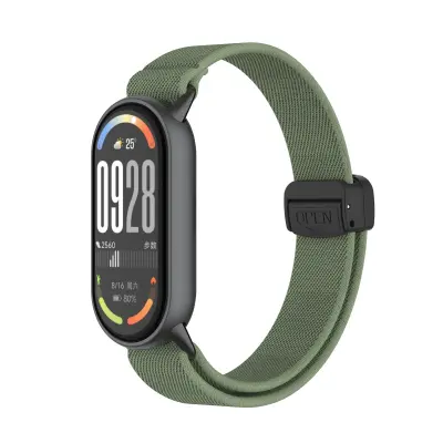 Združljivost s Xiaomi 10/9/8: Magnetna pletena elastična zapestnica s kovinsko glavo Green