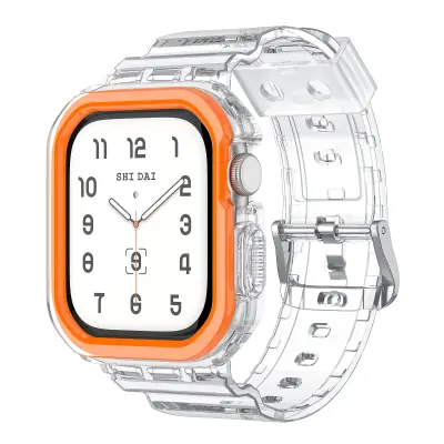 Silikonska športna zapestnica za Apple Watch Series 9/10, 46 mm, Transparent Black Orange
