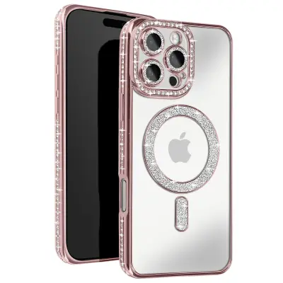 Diamantno ohišje za telefon iiPhone 16 Pro Max MagSafe Contour Strass, Šampanjec roza