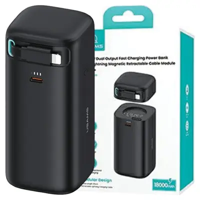 USAMS POWERBANK IZVLEČNI KABEL ZA LIGHTNING 18000 MAH PD45W ZA TELEFONE