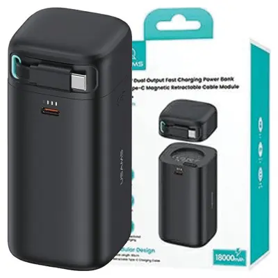 USAMS POWERBANK 18000MAH IZVLEČLJIV USB-C KABEL PD45W ZA PAMETNE TELEFONE IN NAPRAVE