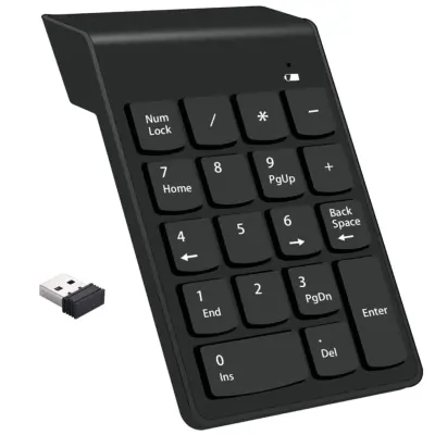 Eko, Tiha 18-ključna brezžična številska tipkovnica z nagibom 15°, Črna