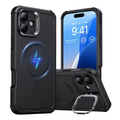 CYBER ​​​​TOUGH (HALOLOCK) ESR OVITEK S STOJALOM ZA IPHONE 16 PLUS (ČRN)